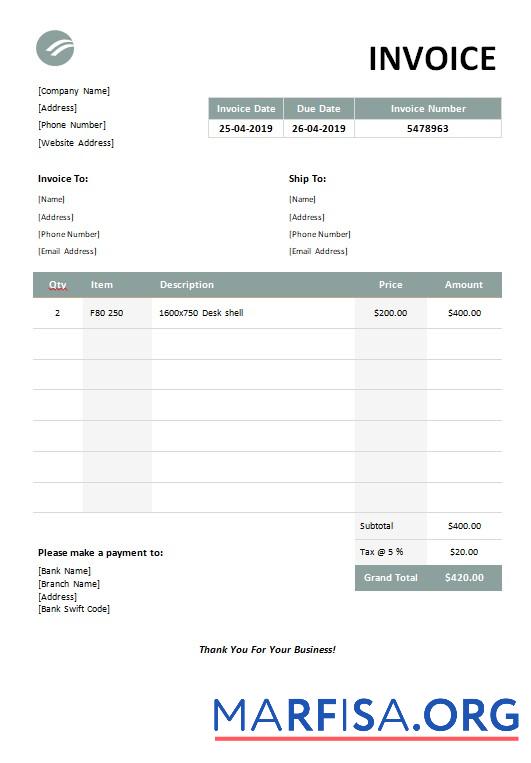 Printable Furniture Invoice Template